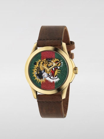 구찌 SS18 Le Marche des Merveilles broken 38mm watch with Angry Cat motif YA126497 Brown