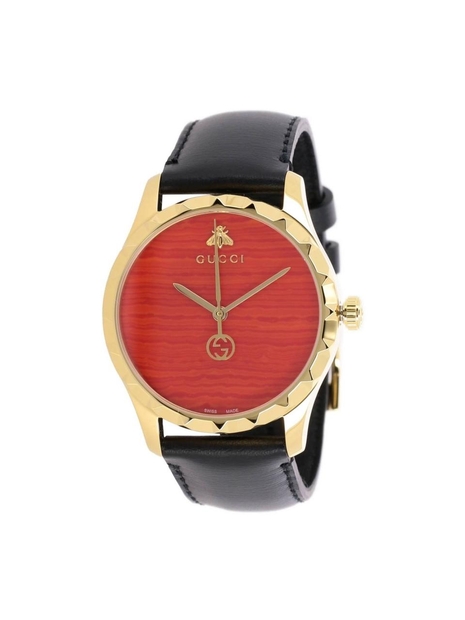 구찌 SS19 Gucci watch with leather strap and metal case YA126464A Red