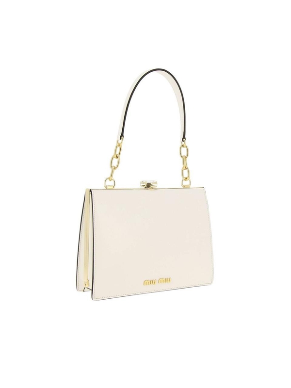 미우미우 SS19 Miu Miu rigid leather bag with maxi rhinestone jewel 5BK004 2AIX F0009 White