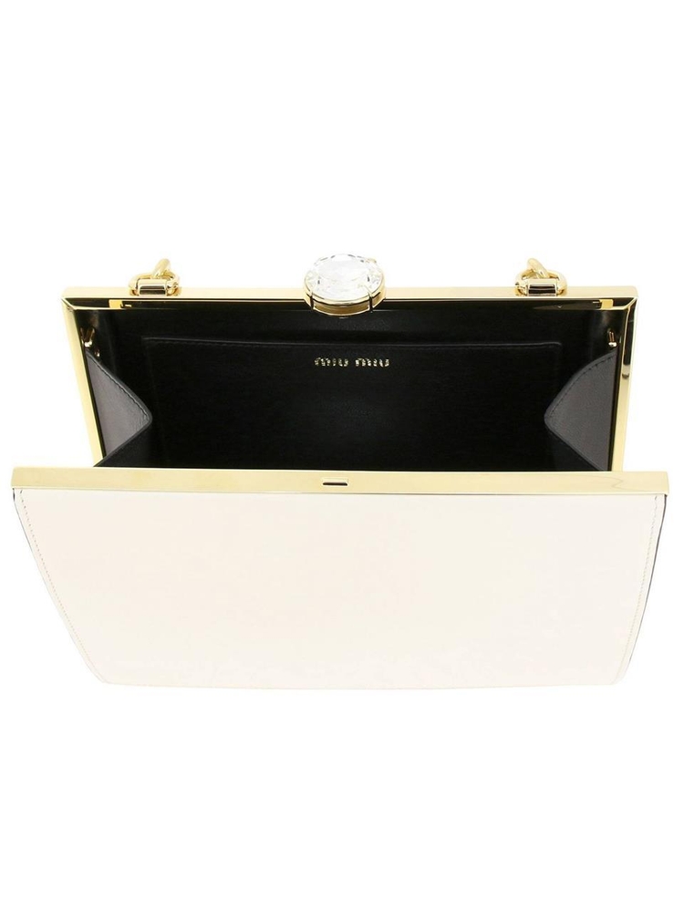 미우미우 SS19 Miu Miu rigid leather bag with maxi rhinestone jewel 5BK004 2AIX F0009 White