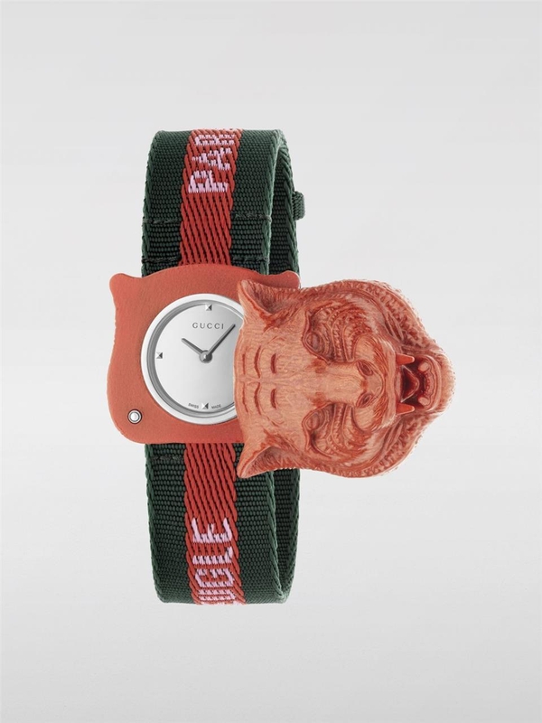 구찌 FW17 Le Marche des Merveilles Watch Web Strap and Tiger Case to Open YA146409 Red