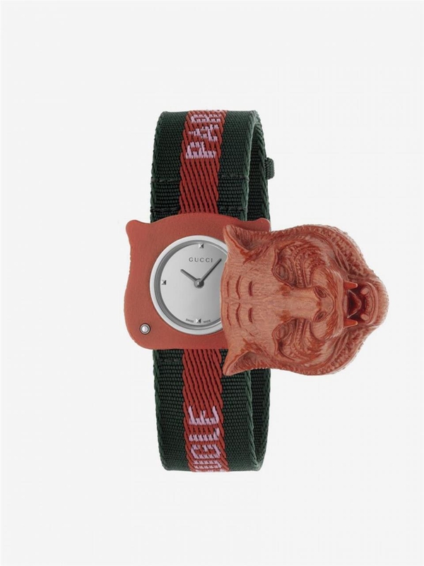 구찌 FW17 Le Marche des Merveilles Watch Web Strap and Tiger Case to Open YA146409 Red