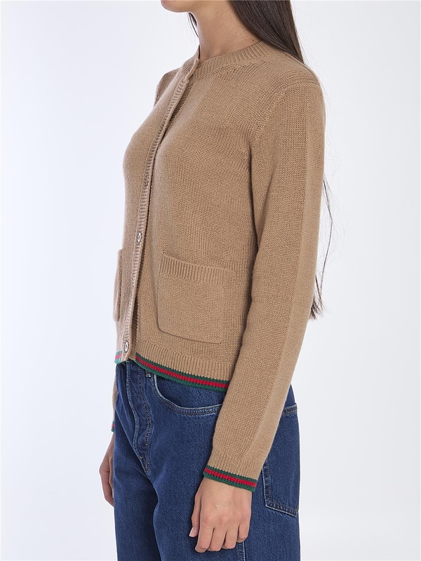 구찌 FW24 Cardigan with Web trims 794121_XKD62_2518 BEIGE