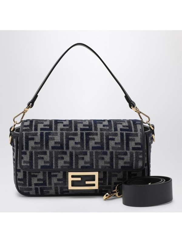 펜디 FW24 FENDI FF Dark Blue Chenille Baguette Bag 8BR600ASU0 Grey