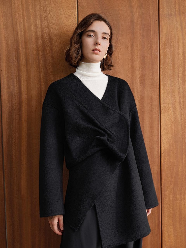 YY_Pleated wool mid-length coat