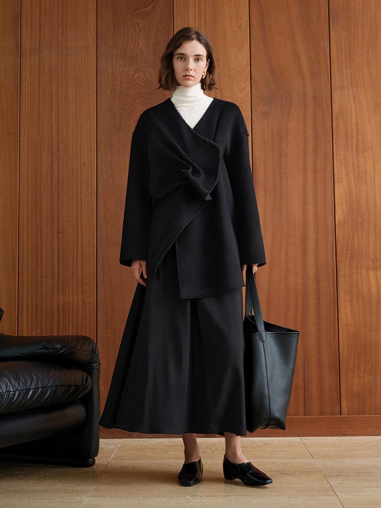 YY_Pleated wool mid-length coat