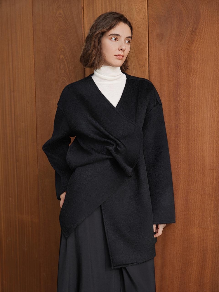 YY_Pleated wool mid-length coat