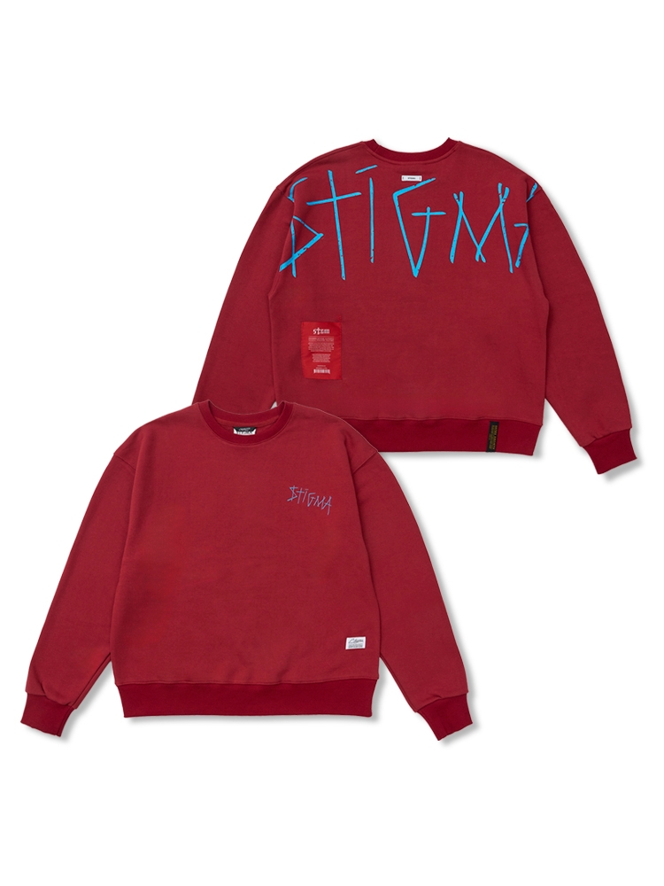 Doodle Oversized Crewneck Burgandy