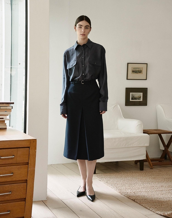 에이라인 벨트 스커트 네이비 A LINE BELT SKIRT NAVY