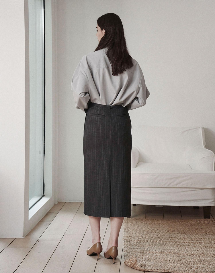 스트라이프 스커트 차콜 STRIPE SKIRT CHARCOAL