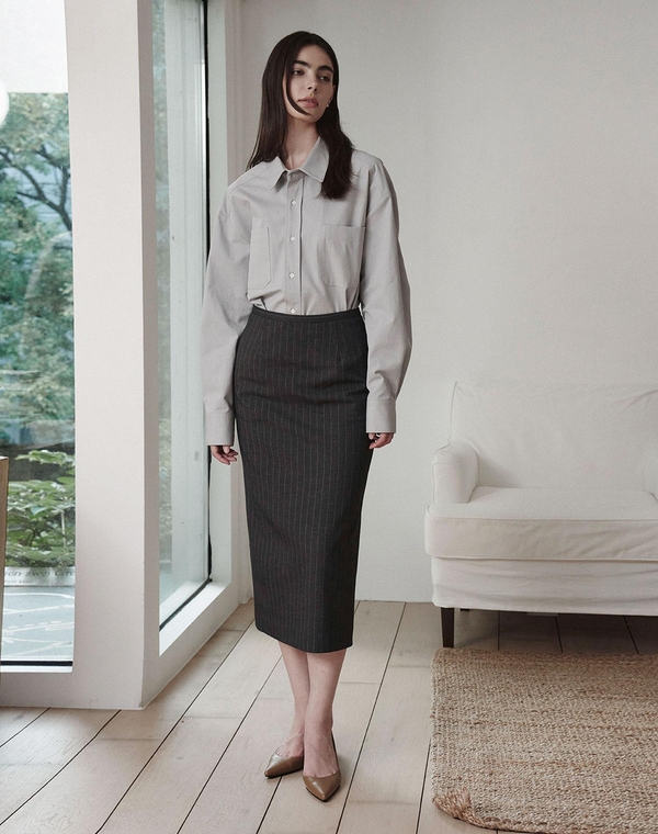 스트라이프 스커트 차콜 STRIPE SKIRT CHARCOAL