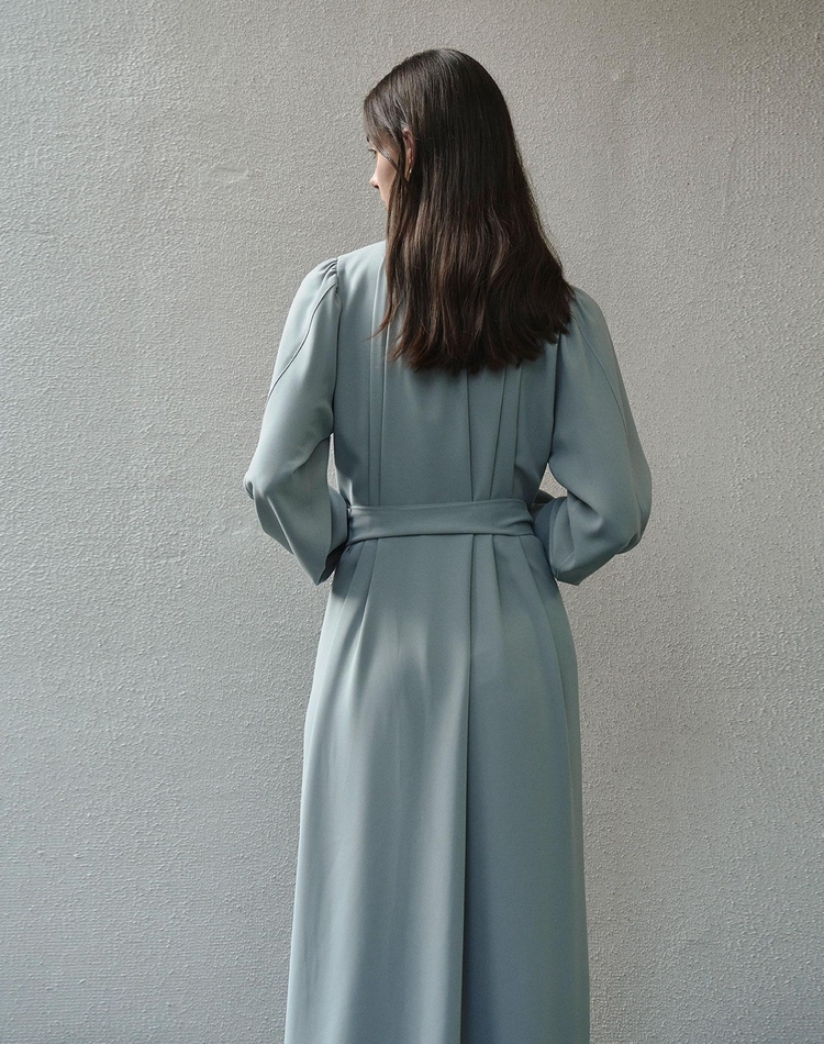 라운드 넥 롱 드레스 그린  ROUND NECK LONG DRESS GREEN