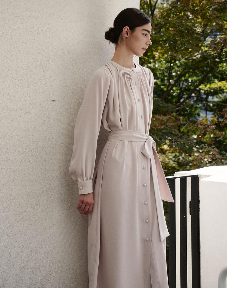 라운드 넥 롱 드레스 인디핑크  ROUND NECK LONG DRESS INDY PINK