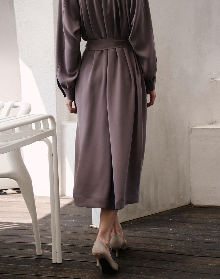 라운드 넥 롱 드레스 마룬  ROUND NECK LONG DRESS MAROON