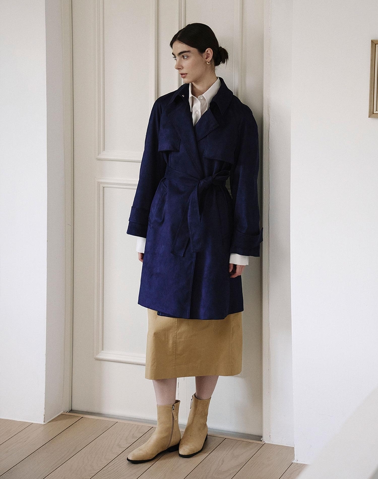 스웨이드 하프 트렌치 네이비 SUEDE HALF TRENCH NAVY