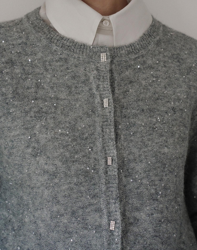 실버 버튼 스팽글 가디건 그레이 SILVER BOTTON SPANGLE CARDIGAN GRAY