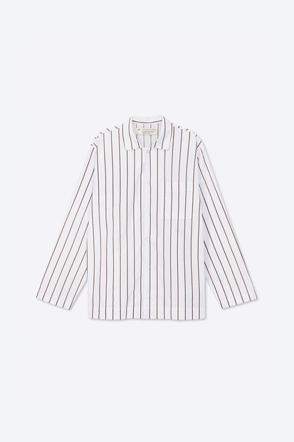 [the CASHMERE THINGS] 100% Cotton Pajamas for Unisex (Wide Striped-Brown)