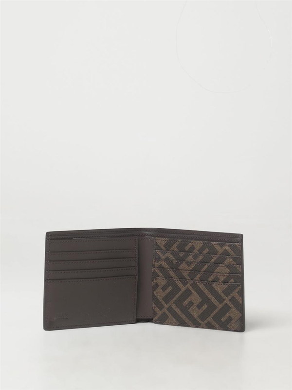 펜디 FW24 Fendi wallet in leather and saffiano coated cotton 7M0356AFF2 F1Q1C Brown