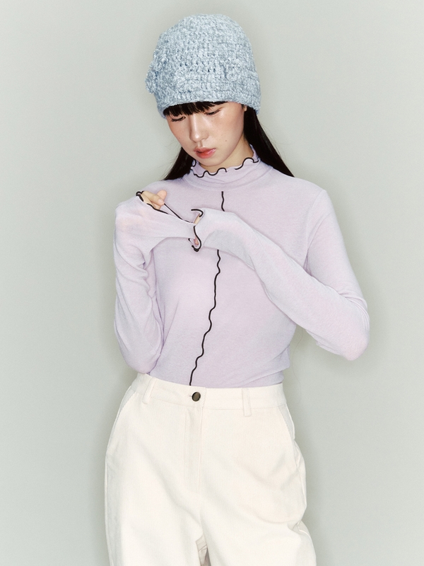 Color Block Interlock Turtleneck_light purple