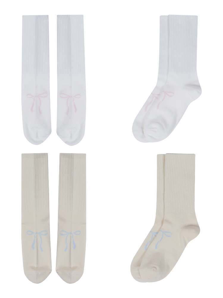 [3 Packs] Ribbon Socks (2 Colors)