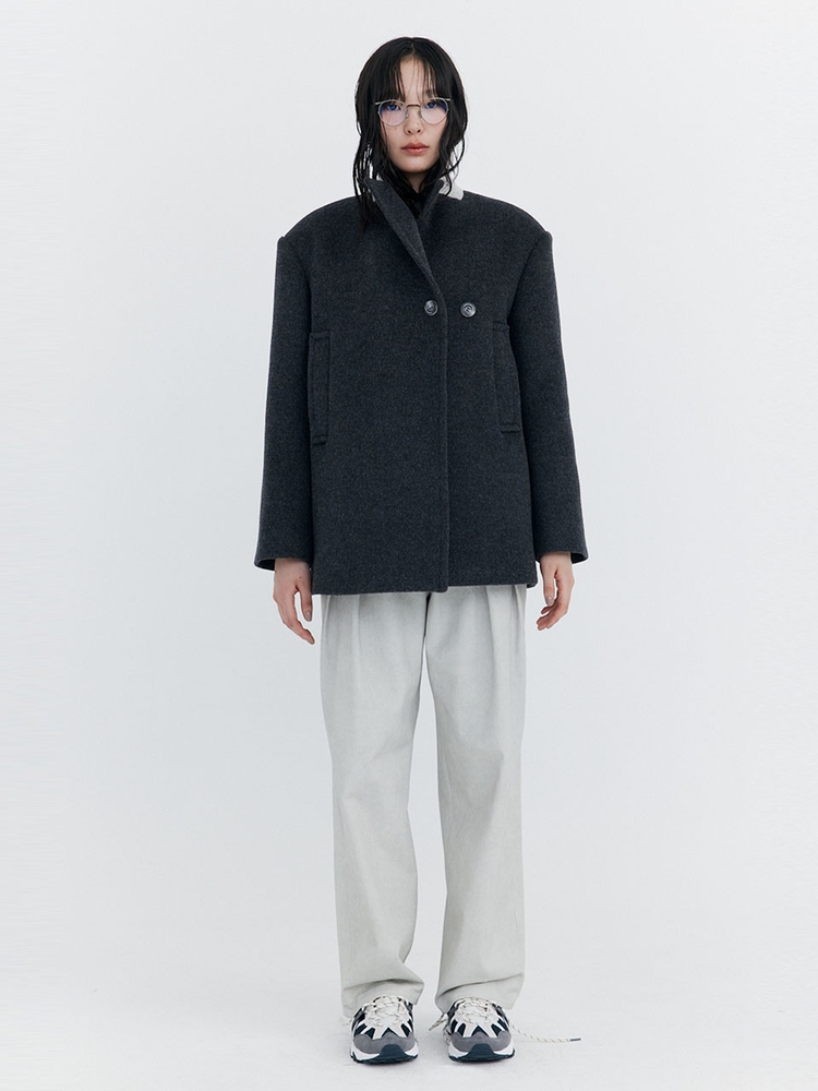 Wool Half Coat_Charcoal