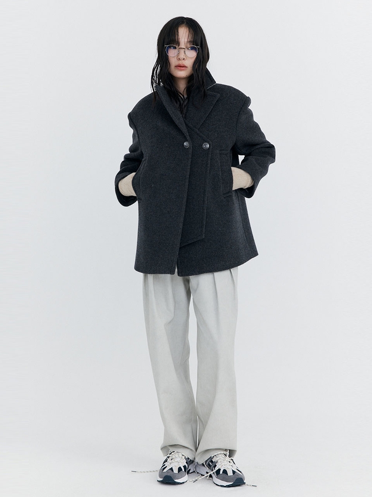 Wool Half Coat_Charcoal