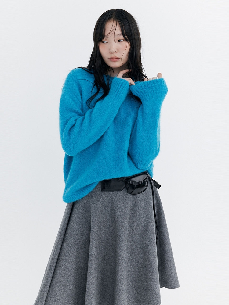 Alpaca Boucle Knit Pullover_Blue