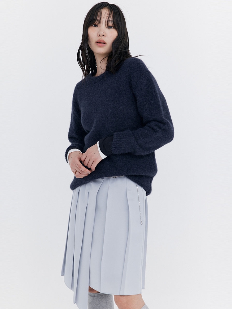 Alpaca Boucle Knit Pullover_Navy