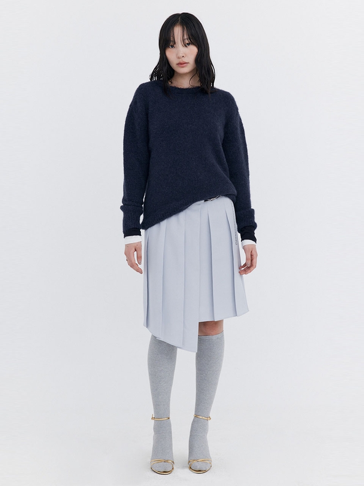 Alpaca Boucle Knit Pullover_Navy