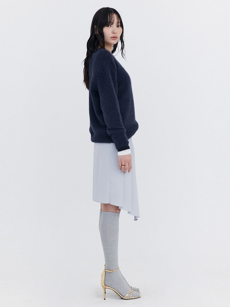 Alpaca Boucle Knit Pullover_Navy