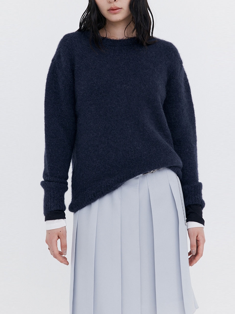 Alpaca Boucle Knit Pullover_Navy