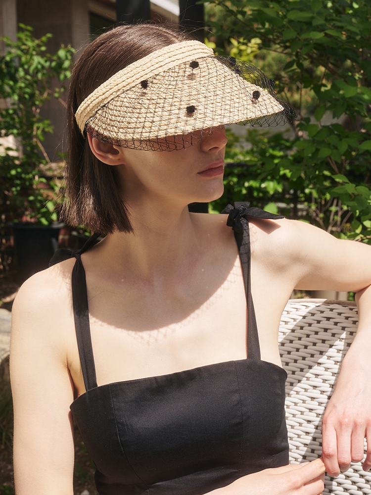 Dot Lace Raffia Sun Visor