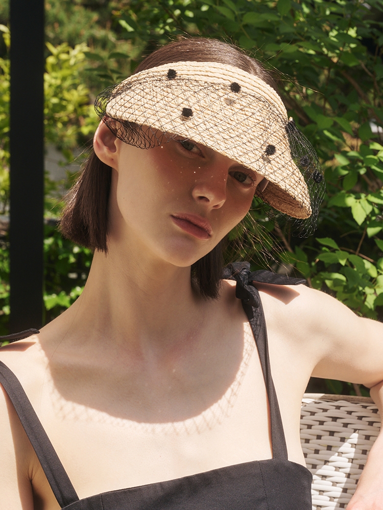 Dot Lace Raffia Sun Visor