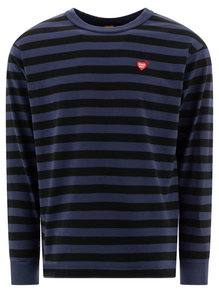 휴먼 메이드 FW24 Striped t-shirt with logo patch HM28CS039NAVY Blue