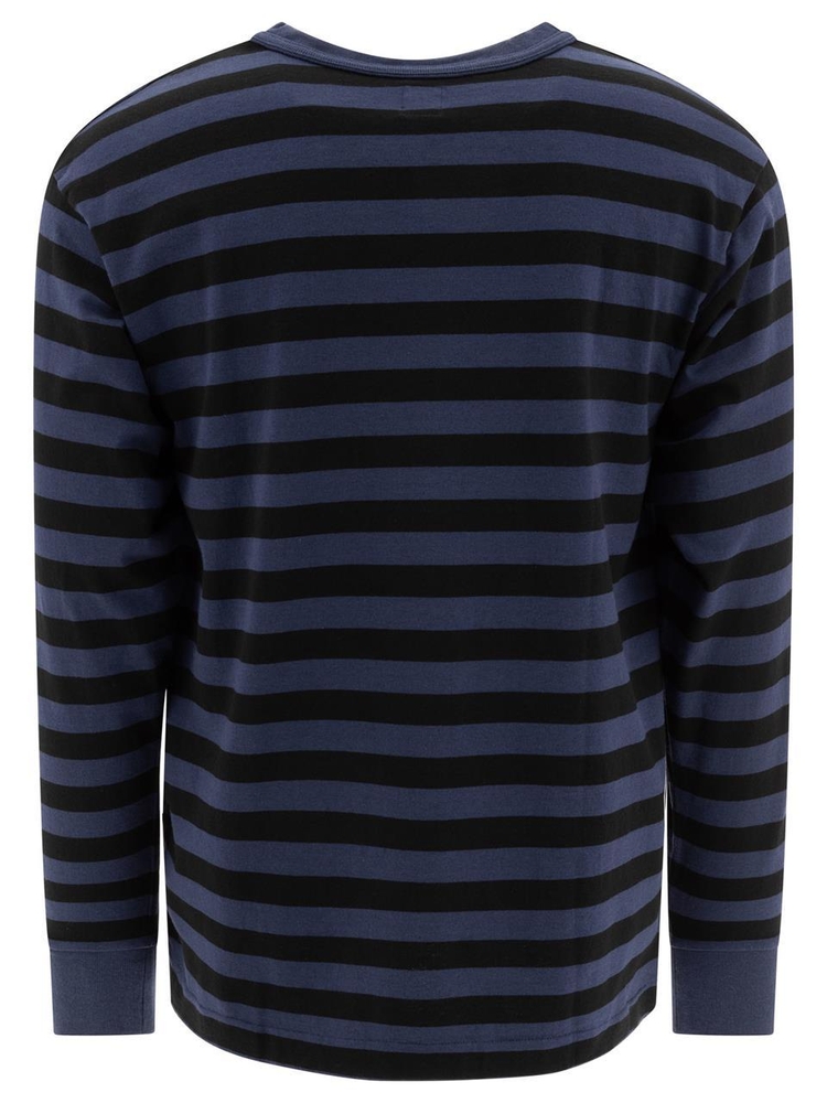 휴먼 메이드 FW24 Striped t-shirt with logo patch HM28CS039NAVY Blue