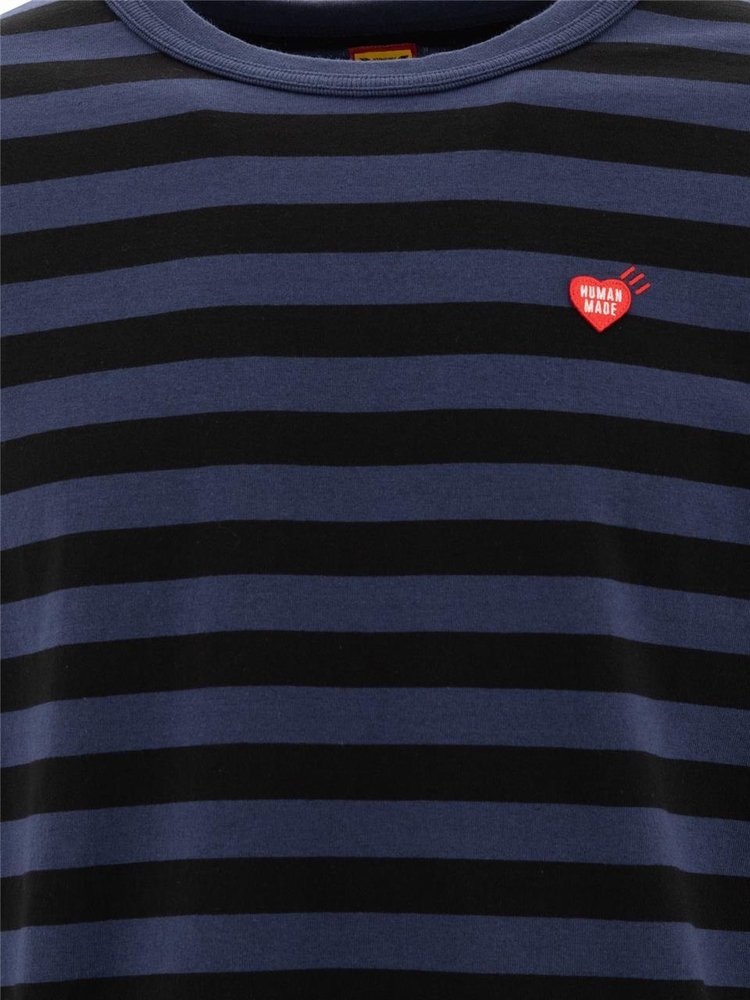 휴먼 메이드 FW24 Striped t-shirt with logo patch HM28CS039NAVY Blue