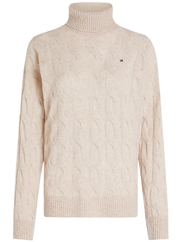 타미 힐피거 FW24 SOFT WOOL CABLE ROLL-NECK SWEATER WW0WW43102 Nude & Neutrals