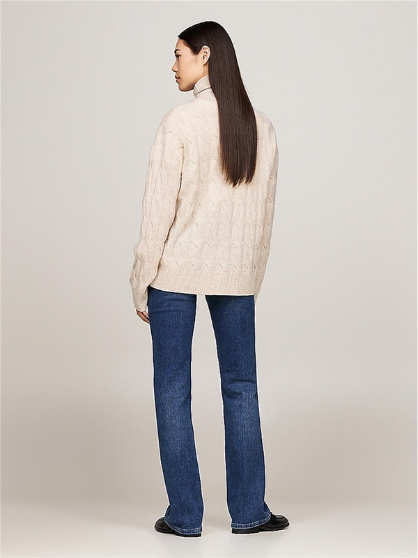 타미 힐피거 FW24 SOFT WOOL CABLE ROLL-NECK SWEATER WW0WW43102 Nude & Neutrals