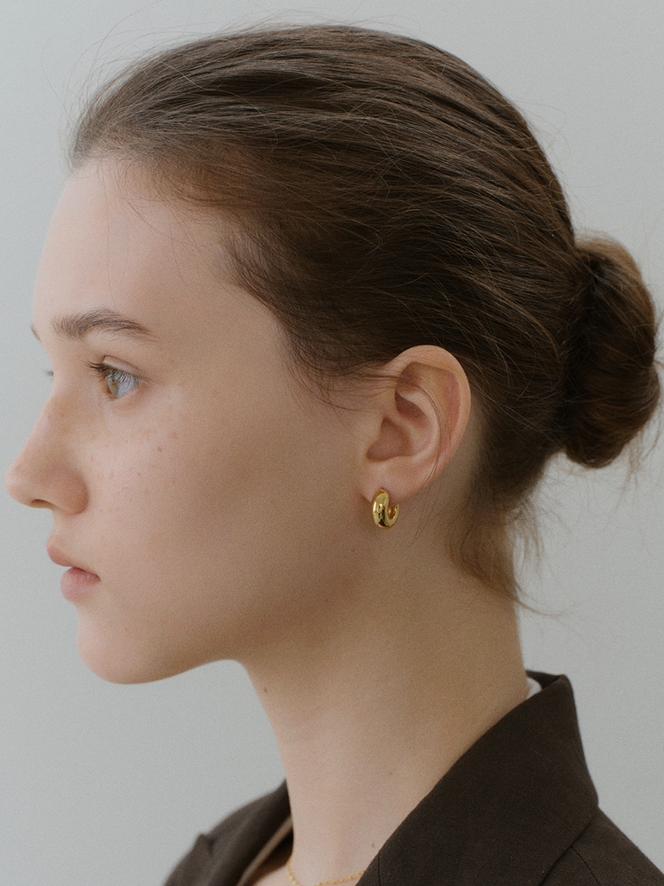 [White gold] Boat Hoop Earrings