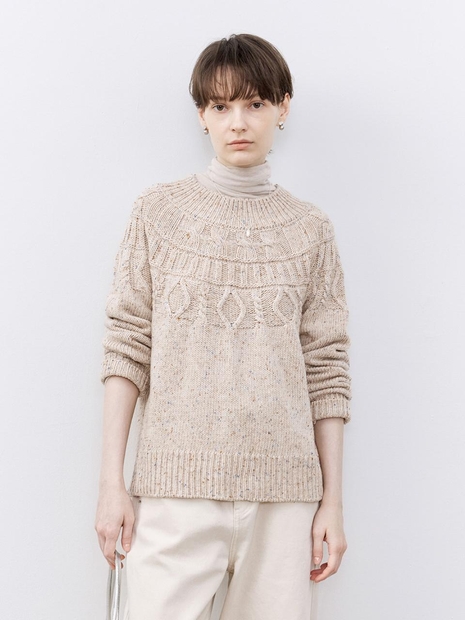 TG_Spotted half cable pullover sweater