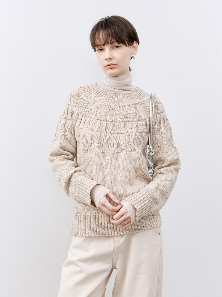 TG_Spotted half cable pullover sweater