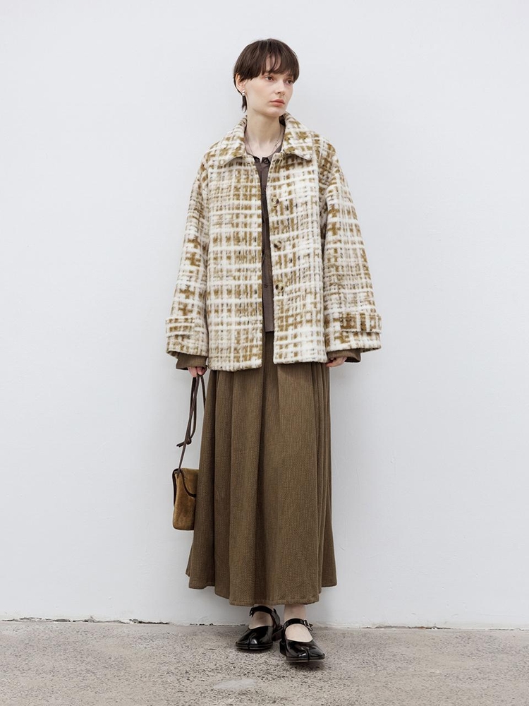 TG_Wool plaid single-breast coat