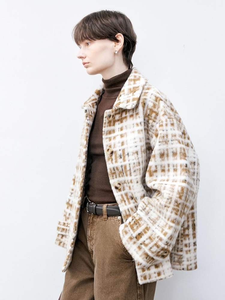 TG_Wool plaid single-breast coat