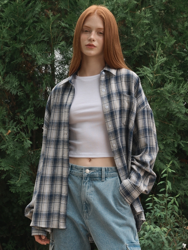 Oversized checkered shirt Blue