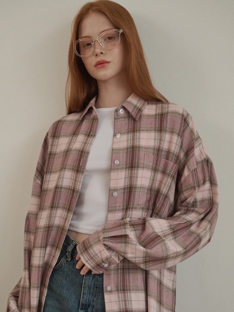 Oversized checkered shirt Pink