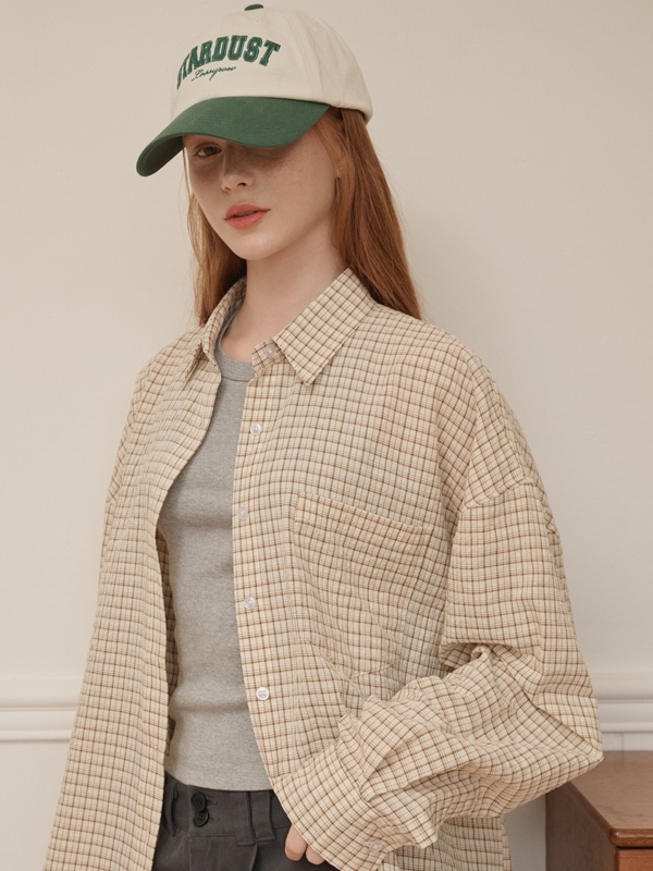 Lossy Grid Oversized checkered shirt Beige