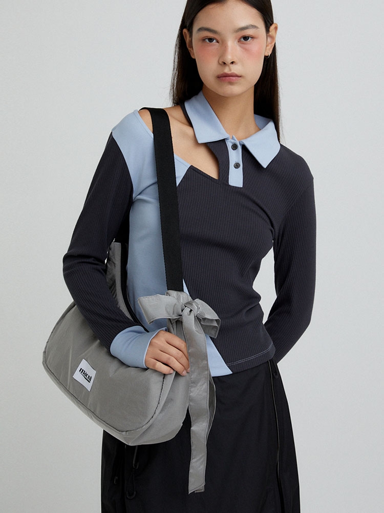 RIBBON CRESCENT CROSS BAG_GREY