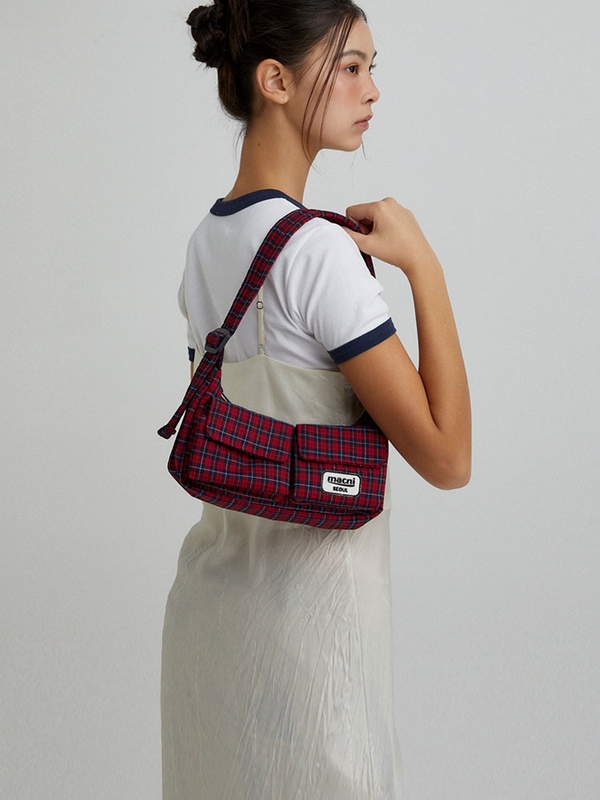 TWO POCKET MINI HOBO BAG_RED CHECK