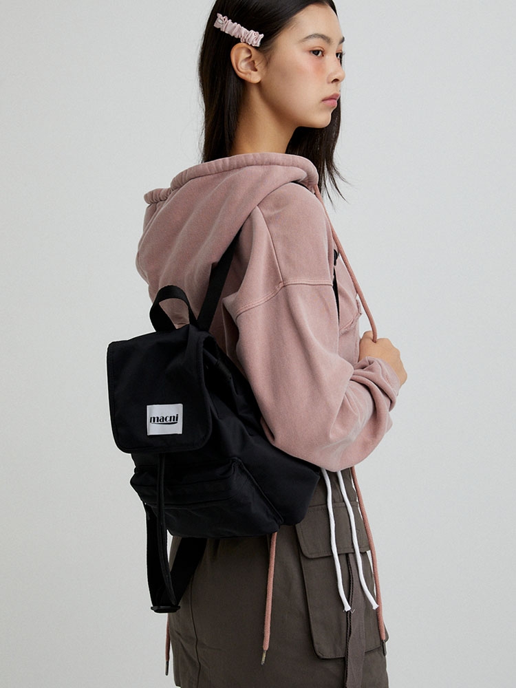 FLAP STRING MINI BACKPACK_BLACK