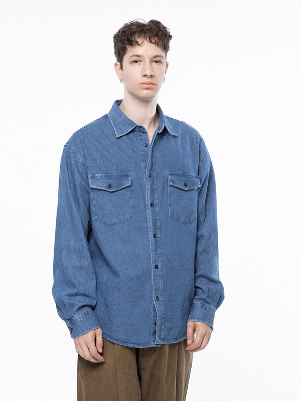 Western Pocket Denim Shirt - Mid Blue /W243SH03MBM